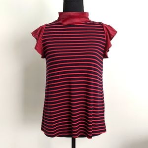 Black & red stripe high neck w flutter sleeves